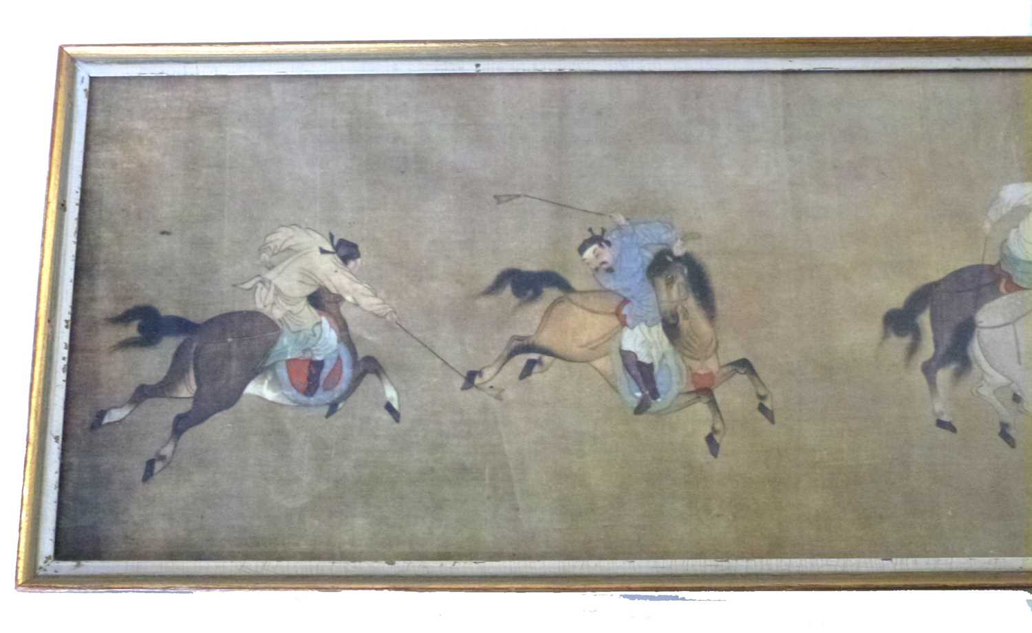 A framed print of Li Ling polo players, probably Ming Dynasty, the image 74cm long - Bild 5 aus 7