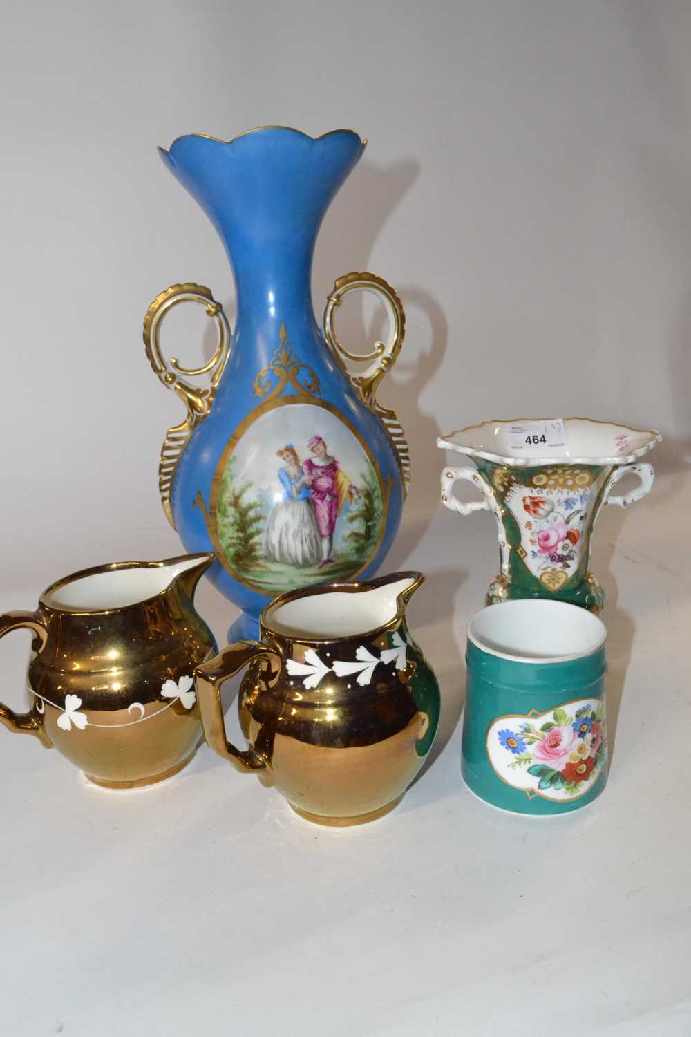 A group of late 19th Century ceramics including an English spill vase painted with flowers, two - Image 2 of 2