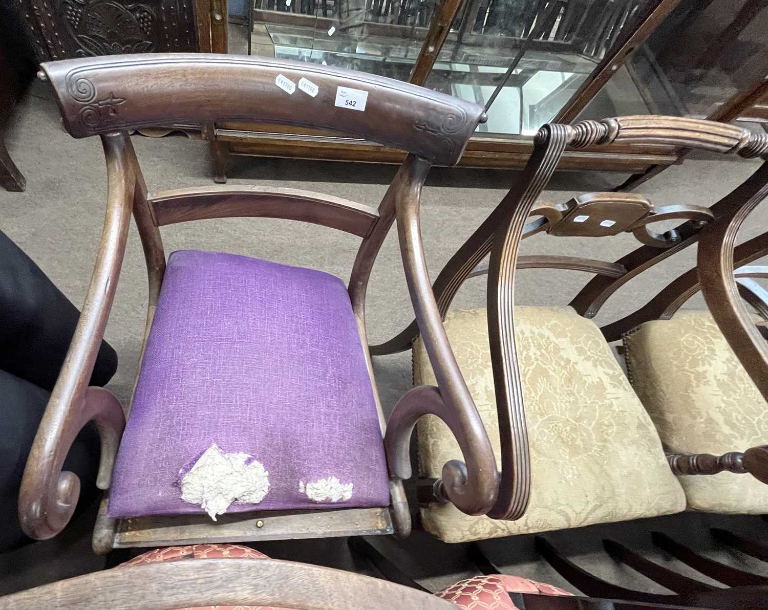 A pair of early 19th Century mahogany bar back carver chairs together with one other (3) - Image 3 of 4