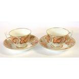 Two Swansea porcelain cups and saucers with the pattern 410 and indistinct factory mark