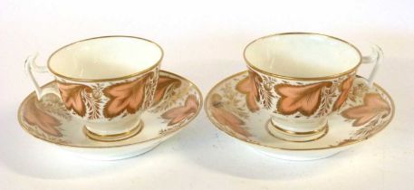 Two Swansea porcelain cups and saucers with the pattern 410 and indistinct factory mark