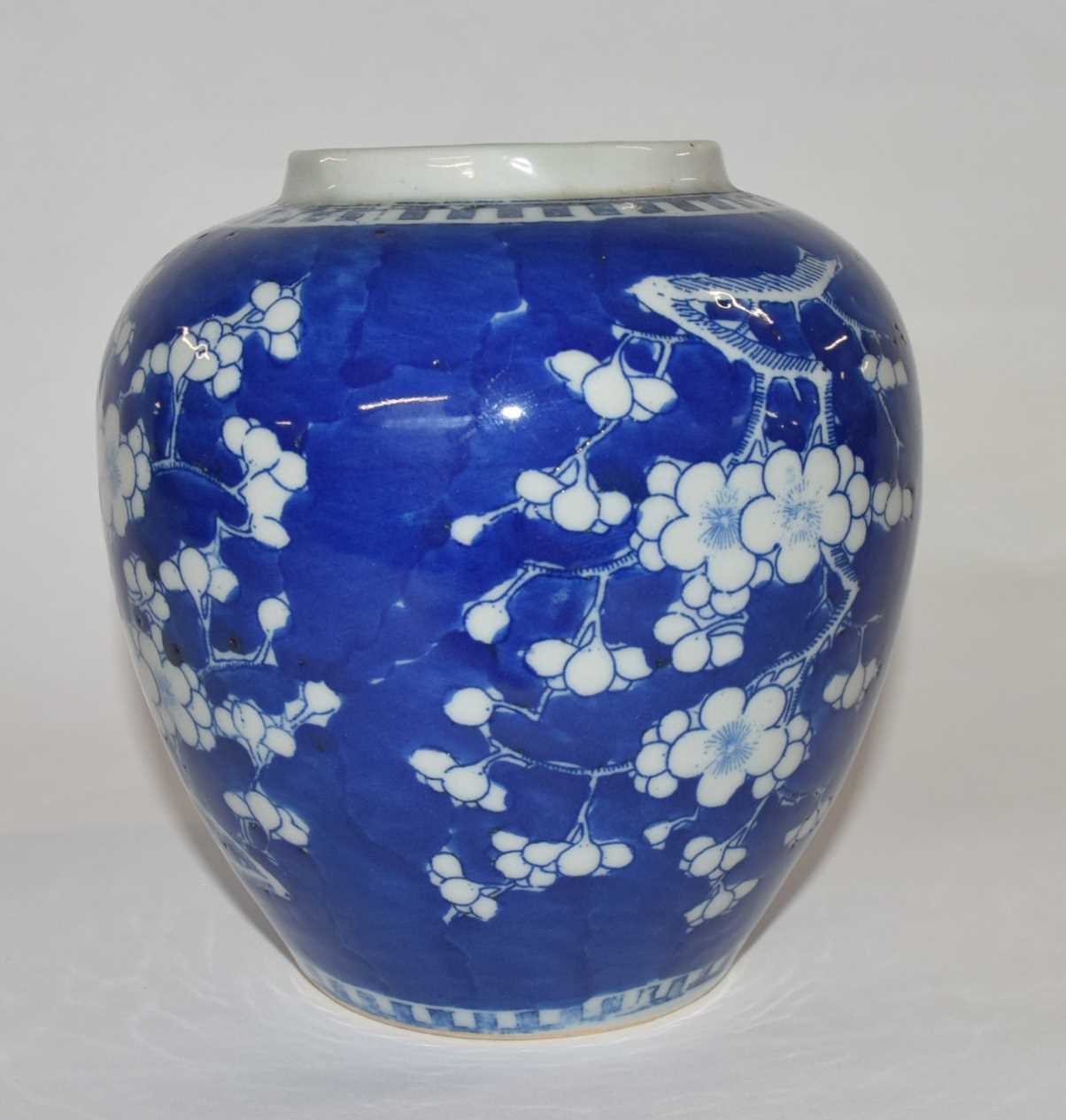Chinese porcelain ginger jar 19th Century decorated with prunus on a blue ground - Image 7 of 14