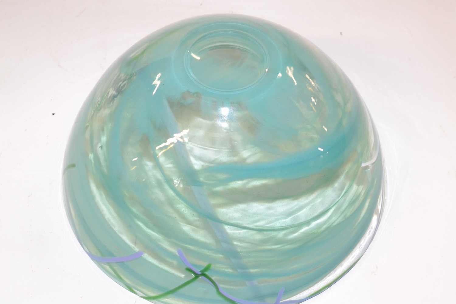 A Kosta Boda glass bowl with a green streak design, 22cm diameter - Image 2 of 2