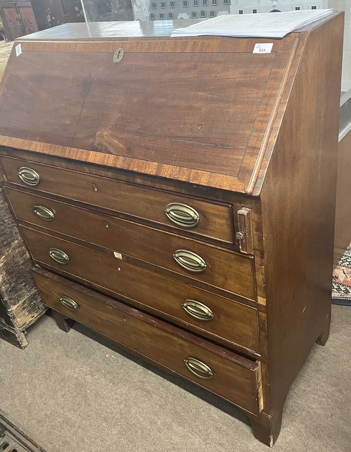 A late Georgian mahogany bureau of typical form with full front, fitted interior and four - Image 3 of 3