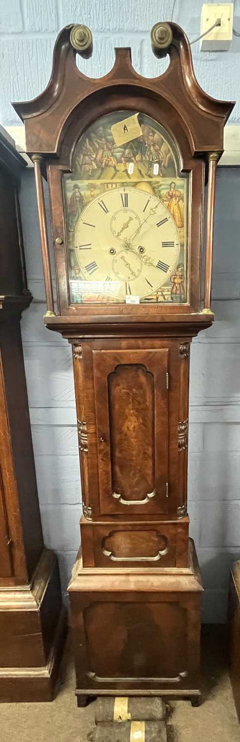 19th Century long case clock with painted arch dial (unsigned) and a eight day movement, set in a - Bild 2 aus 4