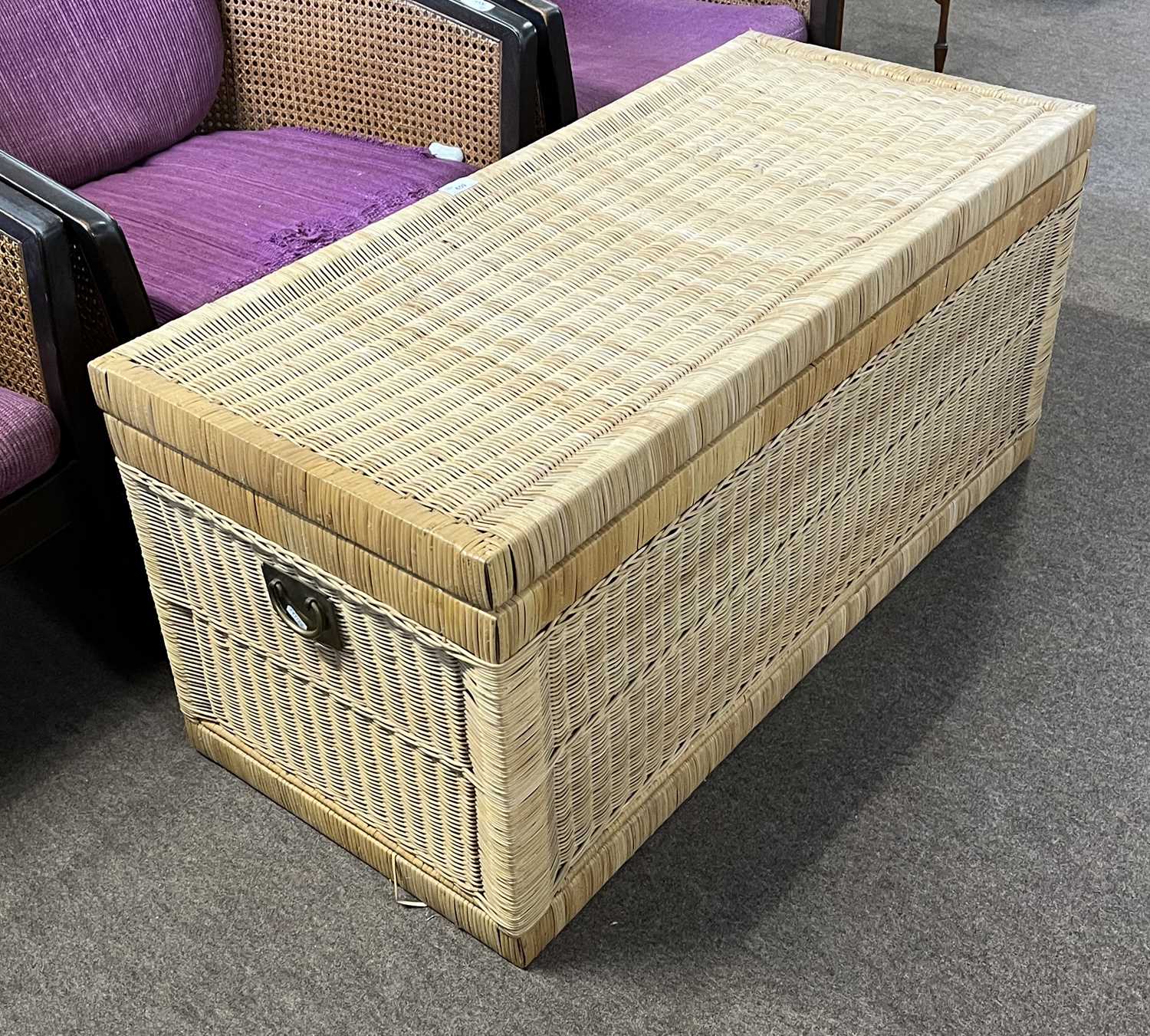 A mid 20th Century wicker blanket chest with brass handles at either end, 101cm long - Image 2 of 3