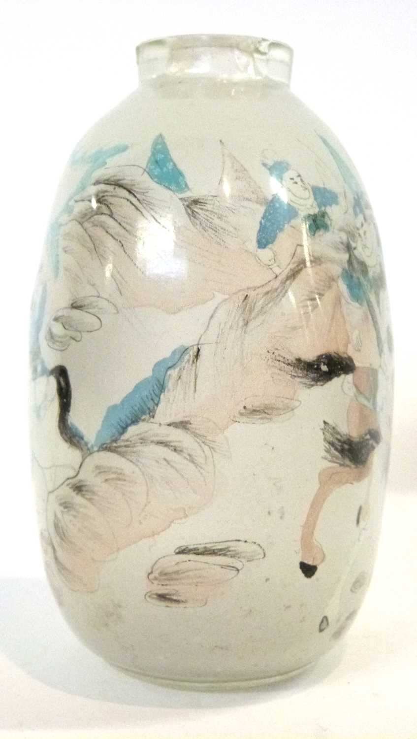 A large glass scent bottle with Chinese painted decorated and signature to neck, 14cm high - Image 3 of 8