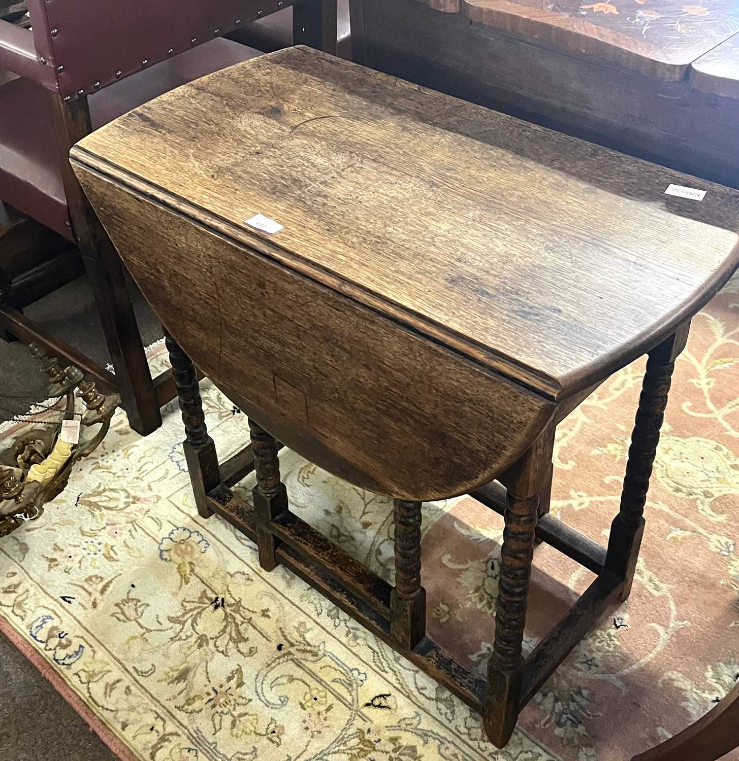 A small late 19th Century oak drop leaf table on bobbin turned legs, 73cm wide - Image 2 of 2
