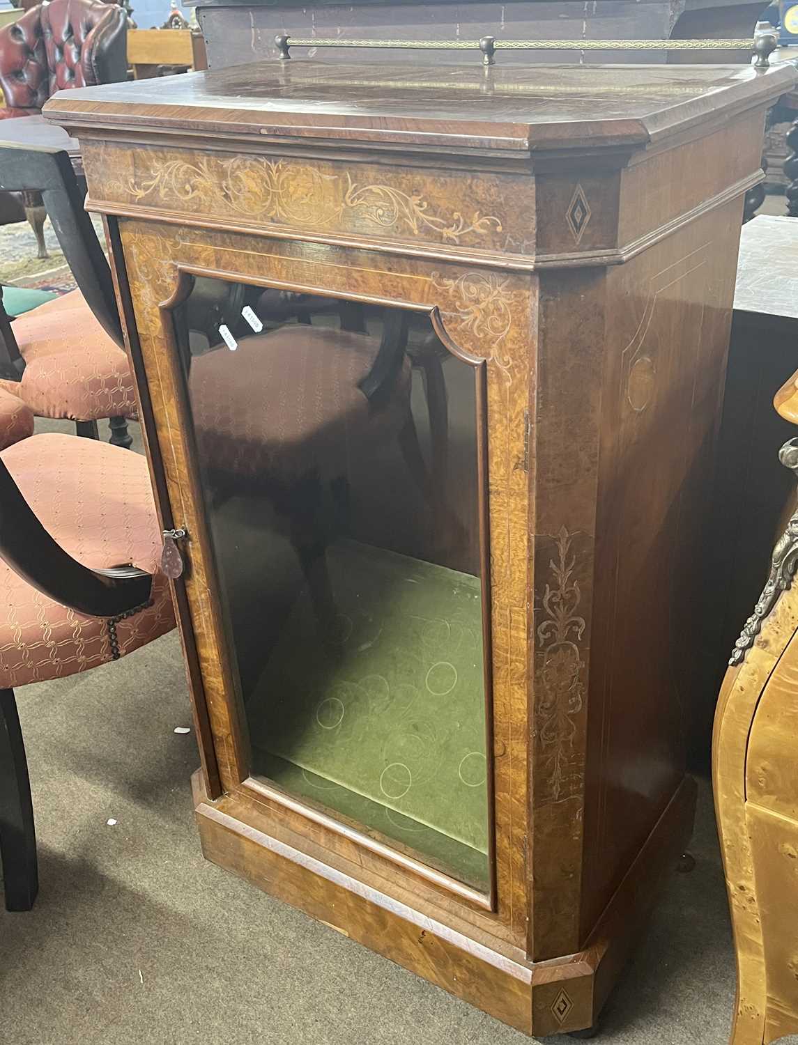 A Victorian walnut veneered pier cabinet with inlaid decoration and glazed door - Image 2 of 3