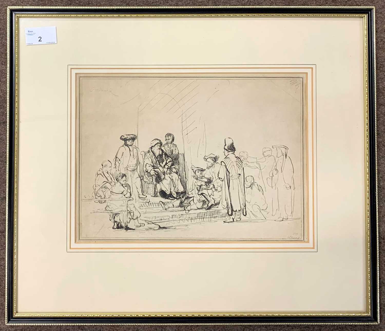 Ignace Joseph de Claussin (1766-1844) after Rembrandt, a group of figures surround Solomon (?),