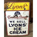 An enamel sign marked Lyons, 89cm high