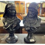 After Buese a pair of small bronzed metal busts of a Middle Eastern lady and gent, the gent signed
