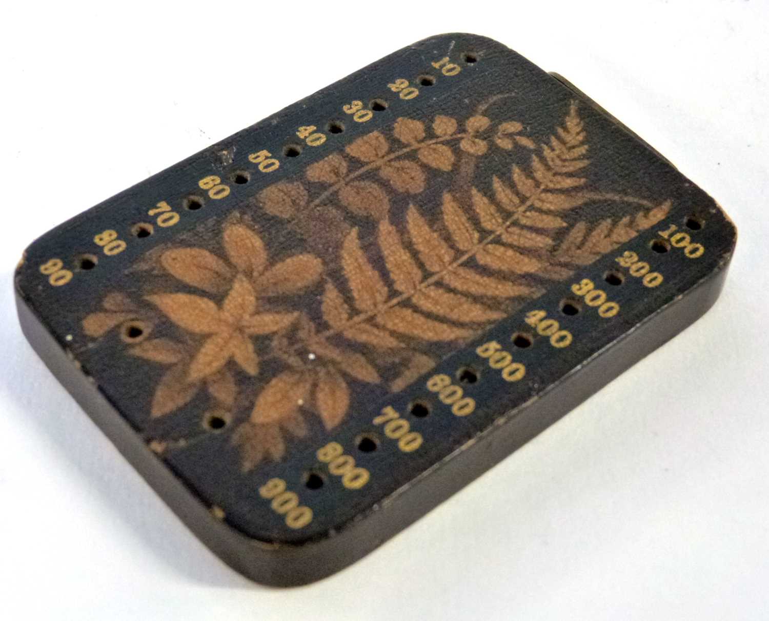A Victorian Fernware Bezique card game score board marker c1880, 7cm x 5.25cm. Attractive design and - Image 2 of 4