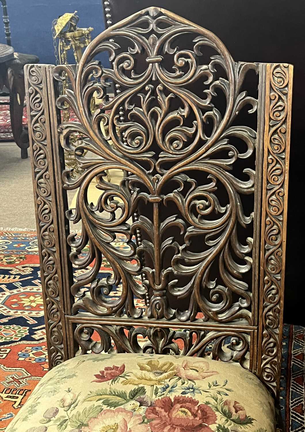 A 19th Century Far Eastern hardwood side chair with pierced back, carved scrolled front feet and a - Image 4 of 4