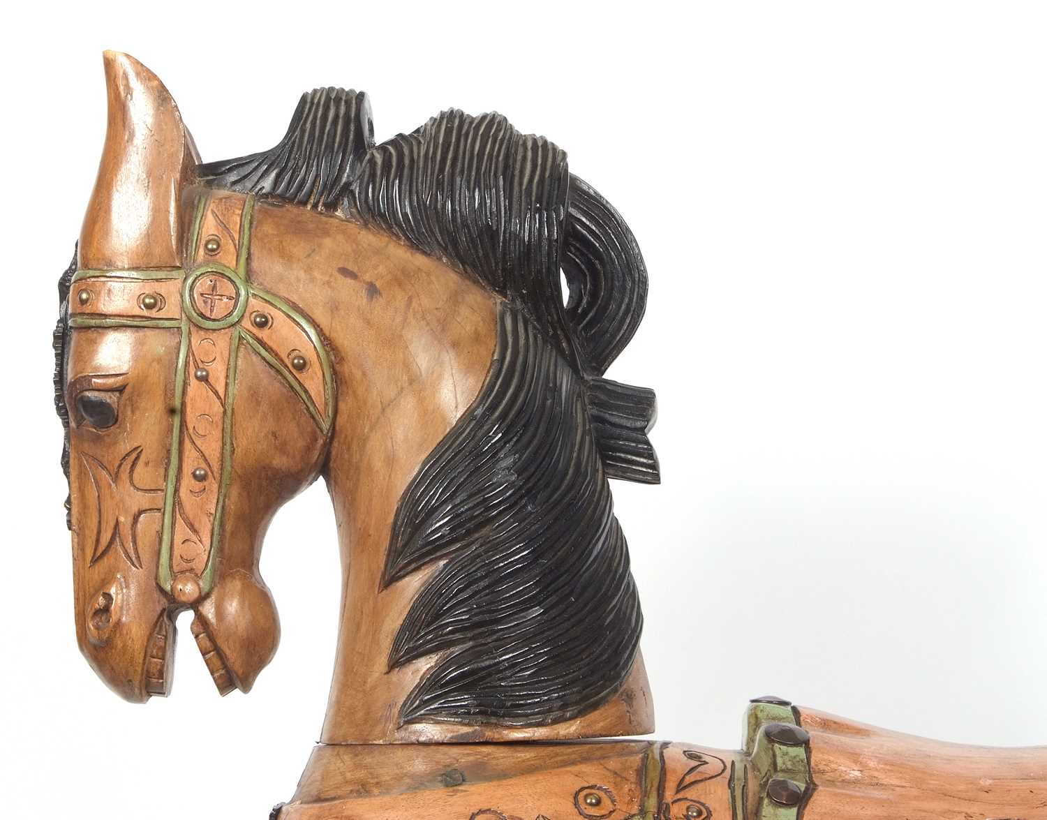 A large Italian carved wooden model of a prancing horse decorated in polychrome, approx 130cm high - Image 6 of 7