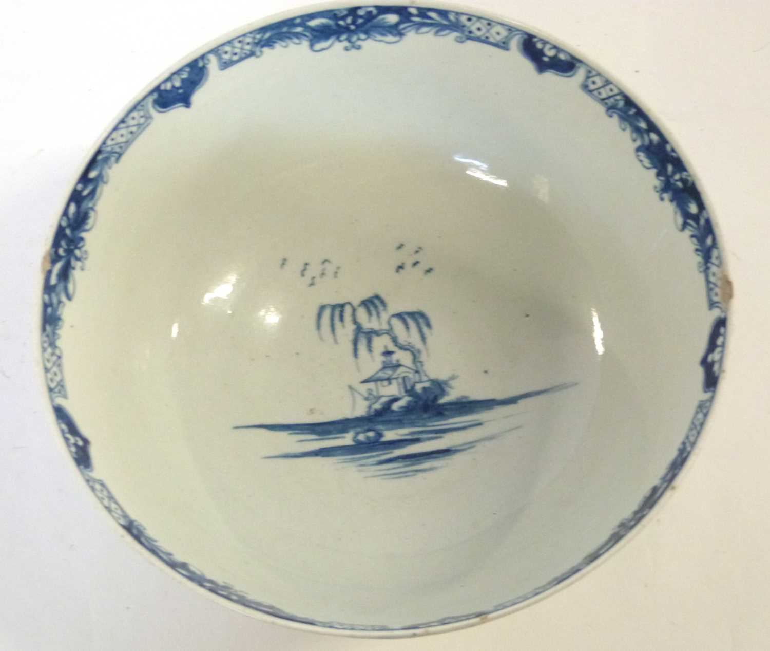 An 18th Century Worcester porcelain punch bowl the moulded body painted in blue with the rare - Image 3 of 5