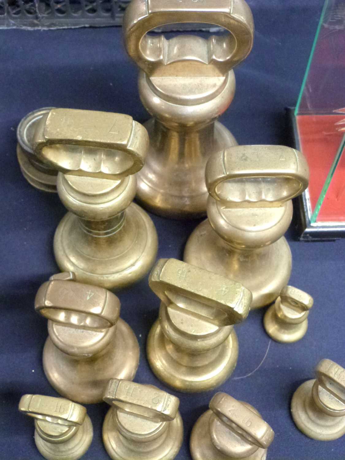 A group of brass butchers bell weights and others, largest 14lb - Image 2 of 2