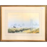 Adrian Wincup (British, contemporary), 'Broadland Misty Morning', watercolour, signed, 30x47cm,