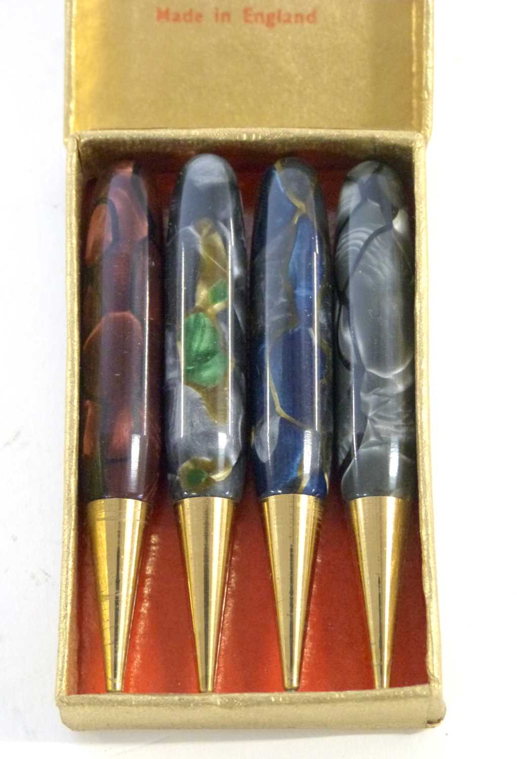 1 1930's/40's Burnham boxed set of four torpedo shaped Canasta or Bridge pencils, each in - Image 3 of 5