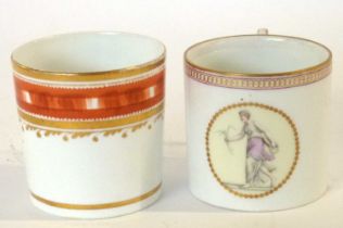 A late 18th Century Berlin porcelain coffee can with painted oval cartouche of a classical lady