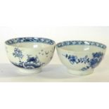 Two 18th Century Lowestoft porcelain tea bowls, both with painted root pattern and chinoiserie