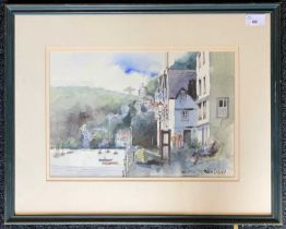 John Lidzey (British, b.1935), View across a harbour setting, watercolour, signed, 25.5x38cm, framed