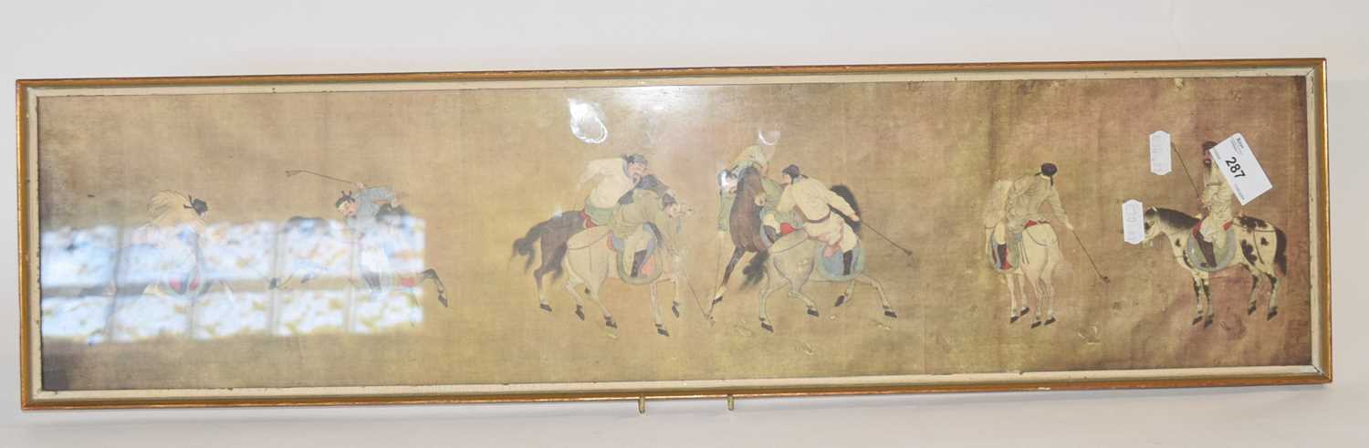 A framed print of Li Ling polo players, probably Ming Dynasty, the image 74cm long - Bild 2 aus 7