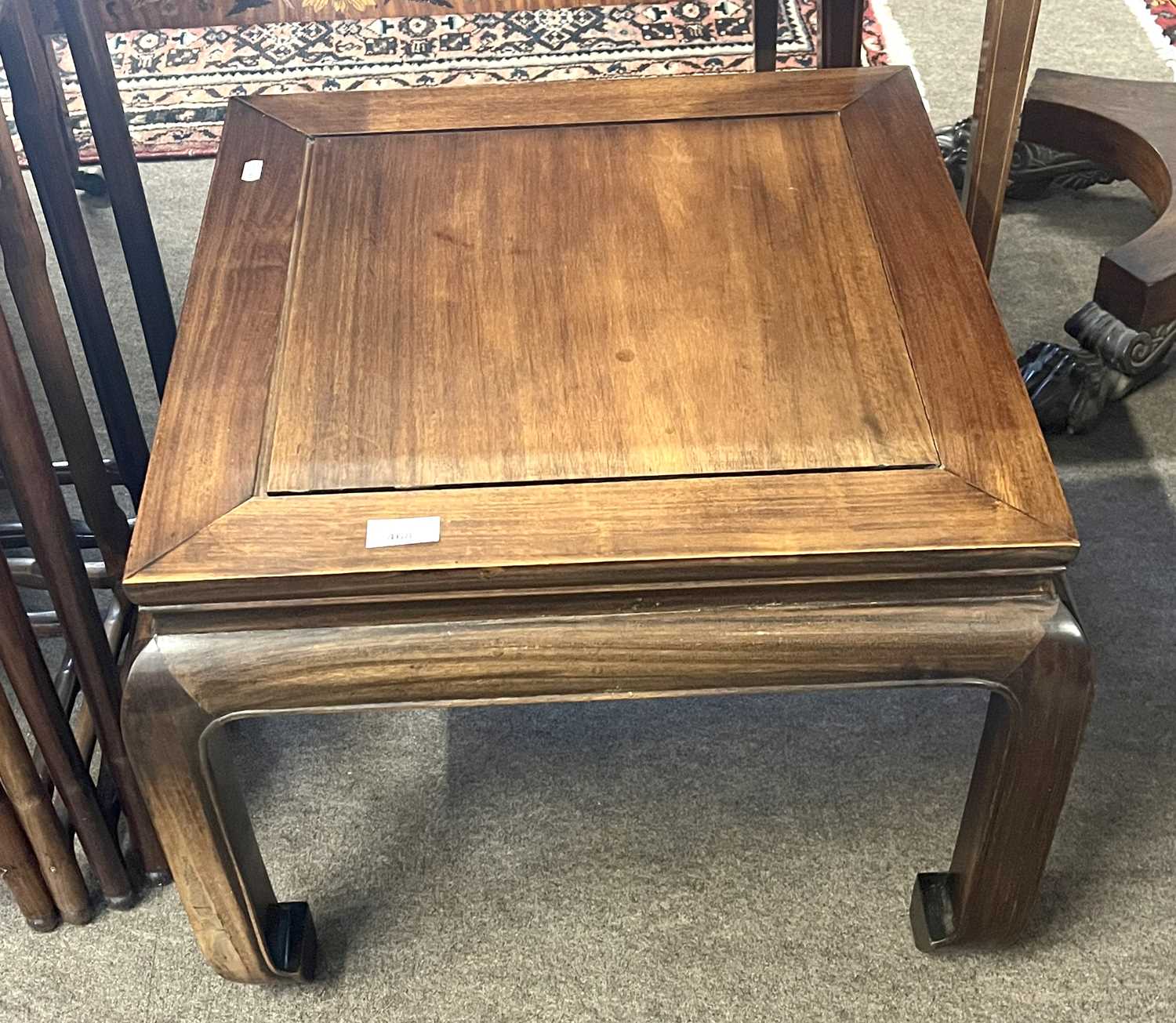 Contemporary Chinese hardwood lamp table of square form set on inswept legs