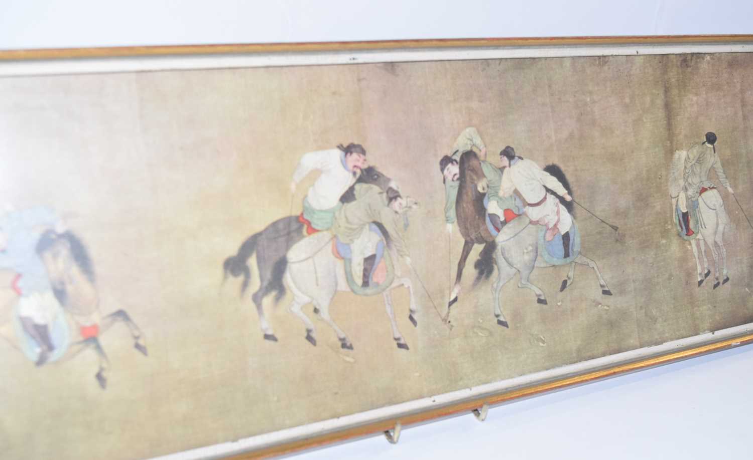 A framed print of Li Ling polo players, probably Ming Dynasty, the image 74cm long - Bild 3 aus 7