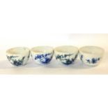 Group of four continental porcelain tea bowls, 18th Century probably Tournai