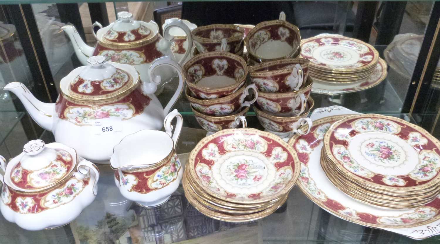 A Royal Albert tea set in the Lady Hamilton pattern comprising teapot, milk jug, sucrier and - Image 2 of 4