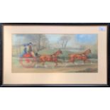 Thomas Walsh (British, 20th century), Horse and coach party, gouache, signed, 22x49cm, framed and