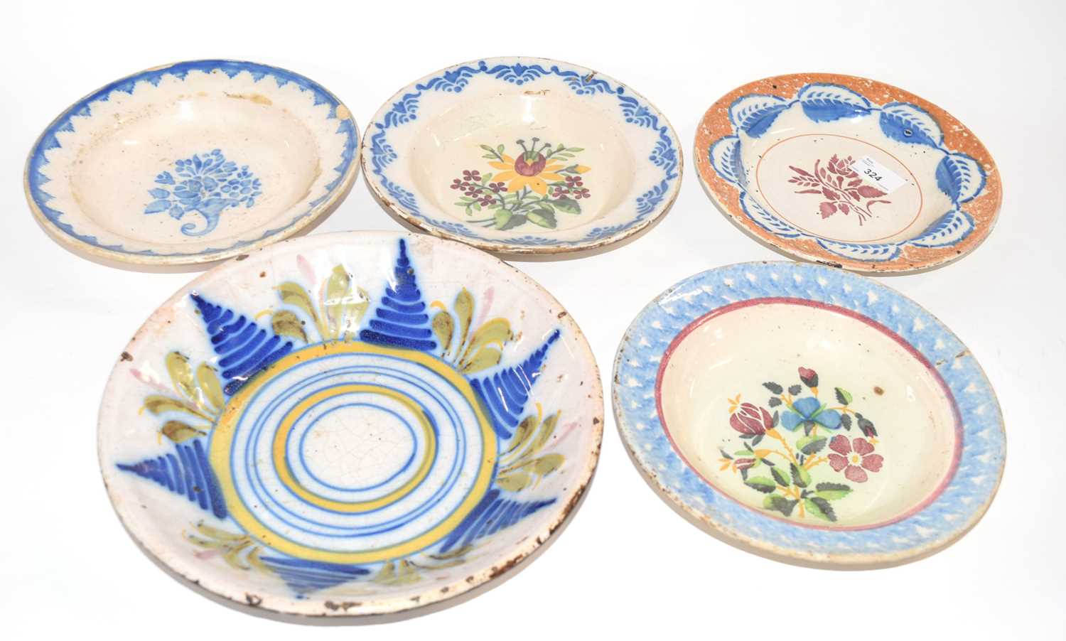 Quantity of 18th Century Dutch Delft plates and a large bowl, the bowl 27cm diameter