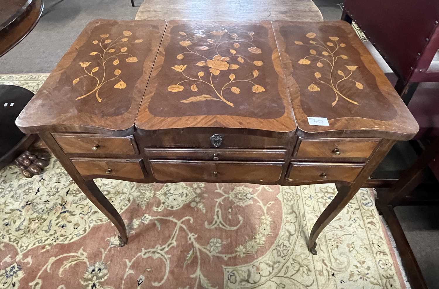 A late 19th Dutchdressing table, the metamorphic top with floral inlay a lift up central mirror - Image 2 of 5