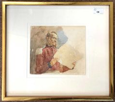 French School, circa 20th century, A study of a soldier, watercolour and pencil on card, 7.5x20cm,