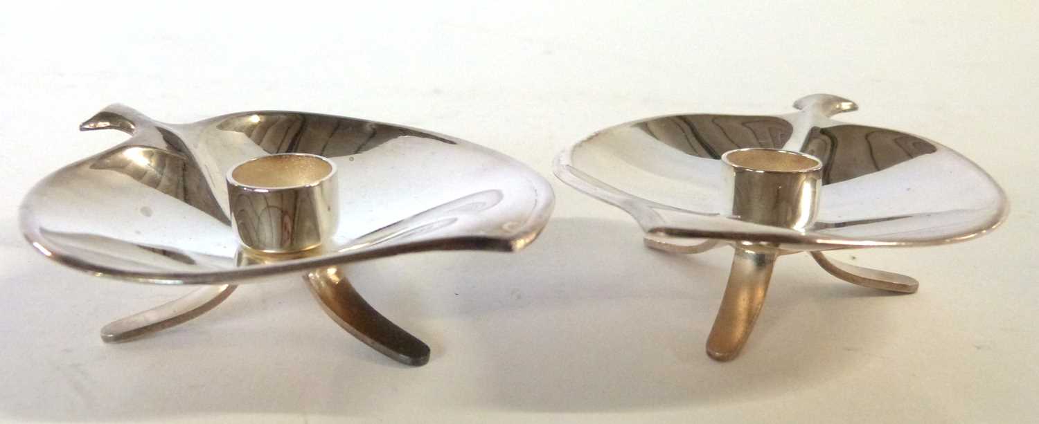 Pair of Modernist taper-holders by Danish Silversmith Einar Dragsted - Image 2 of 6