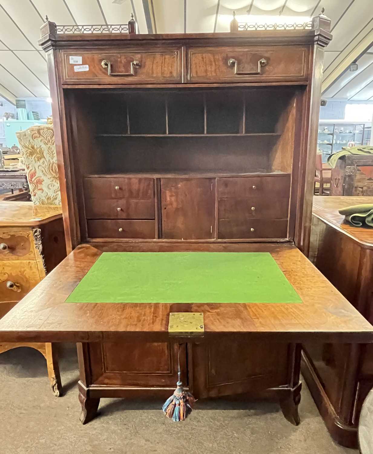 Early 19th Century French mahogany and brass inlaid secretaire cabinet with two drawers over a - Image 4 of 6