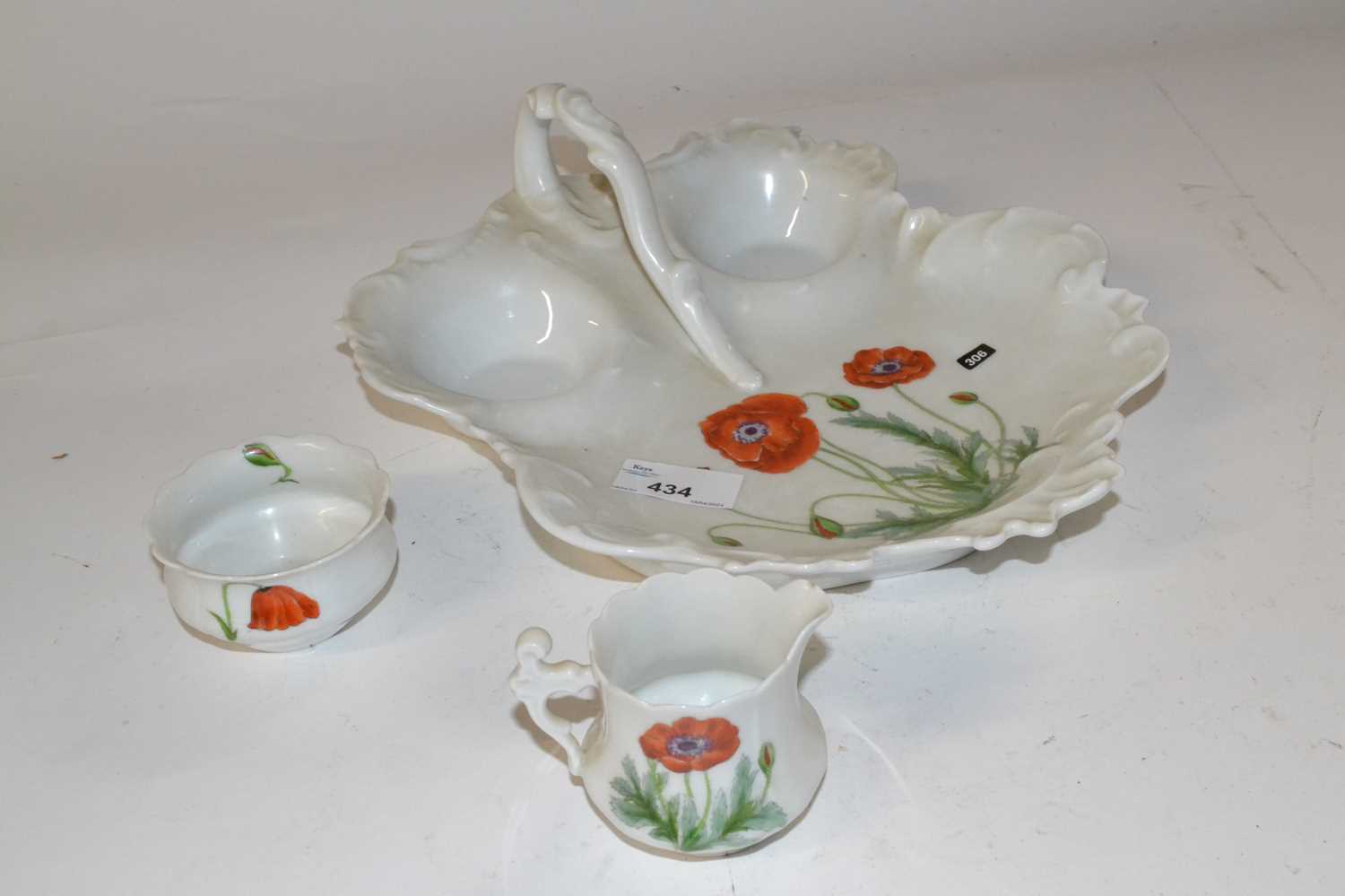 A Limoges porcelain dish with small bowl and jug, all painted with poppies (Inventory 306) - Image 2 of 3