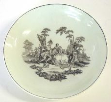 An 18th Century Worcester saucer dish decorated with a print of L'Amour
