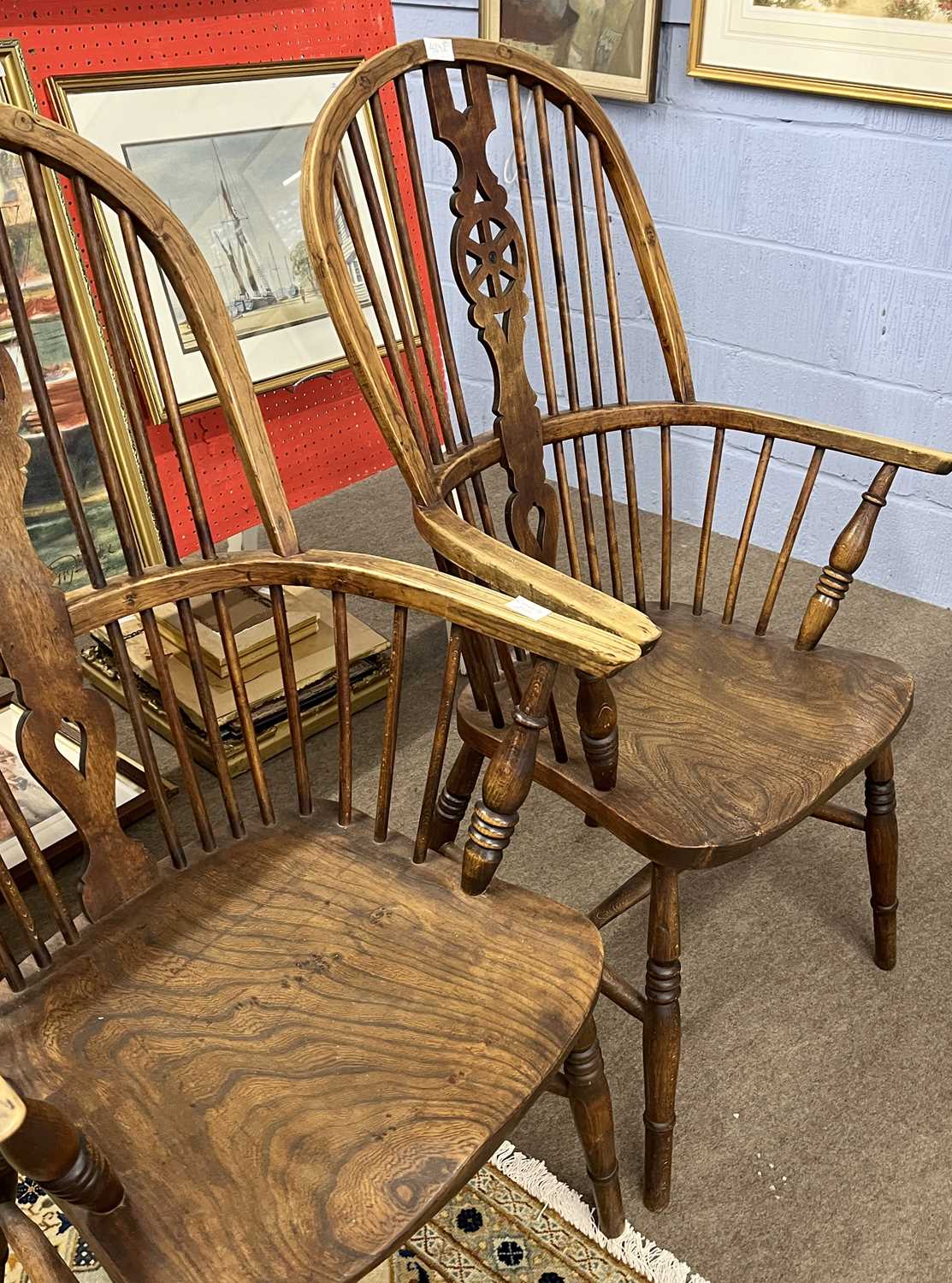 A pair of 19th Century Windsor wheel back armchairs with elm seats - Image 2 of 2