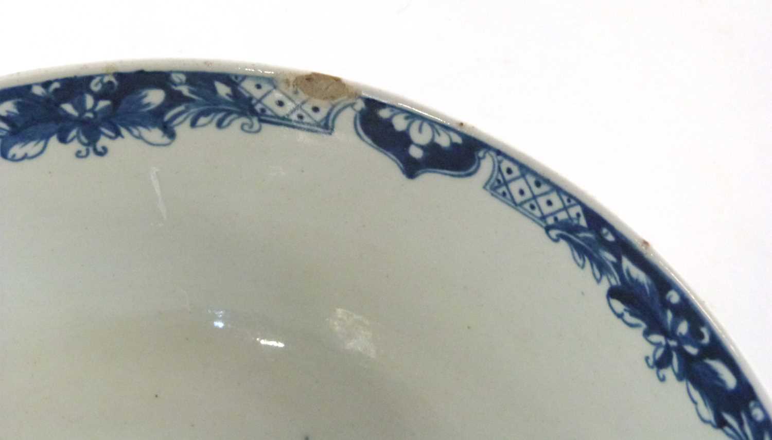 An 18th Century Worcester porcelain punch bowl the moulded body painted in blue with the rare - Image 4 of 5
