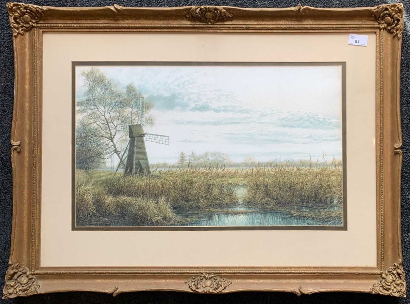 Michael Pettersson (British, b.1939), Broadland view, watercolour and gouache, signed, 33x54cm,