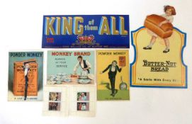 A small box containing a quantity of Victorian advertising material relating to Monkey Brand Trade