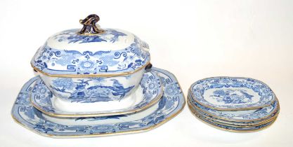 A group of 19th Century Masons iron stone wares decorated in under glaze blue with the asiatic