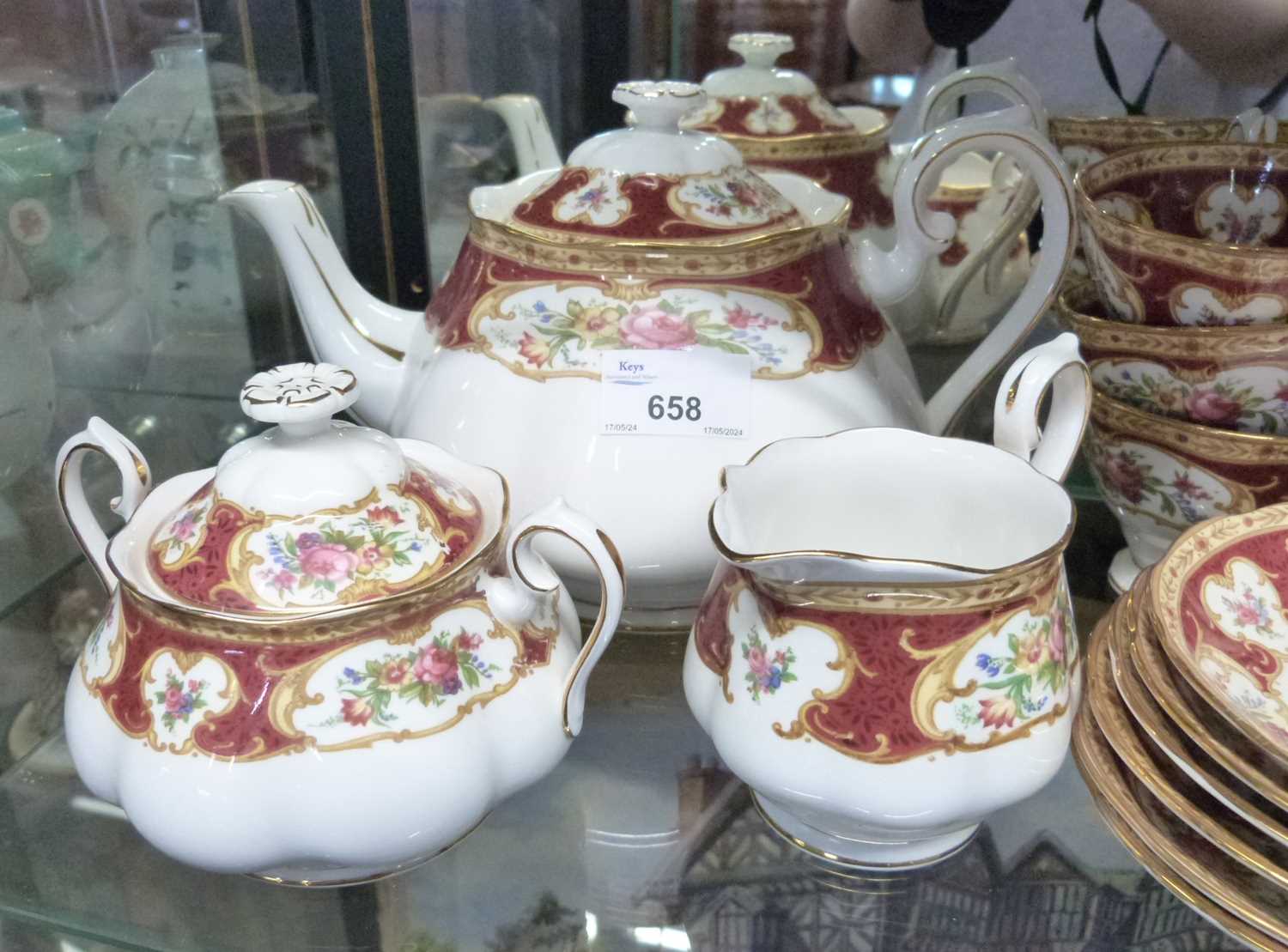 A Royal Albert tea set in the Lady Hamilton pattern comprising teapot, milk jug, sucrier and - Image 4 of 4