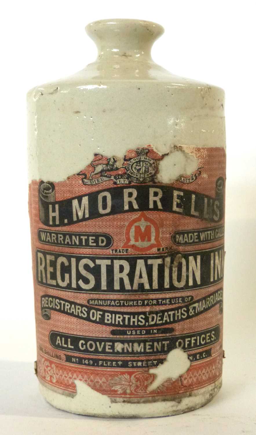 Interesting Victorian stoneware ink bottle with original label for Morrells stationery suppliers,