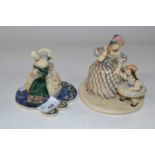 Two pottery groups, one with a woman and child impressed dated 1860 and one other