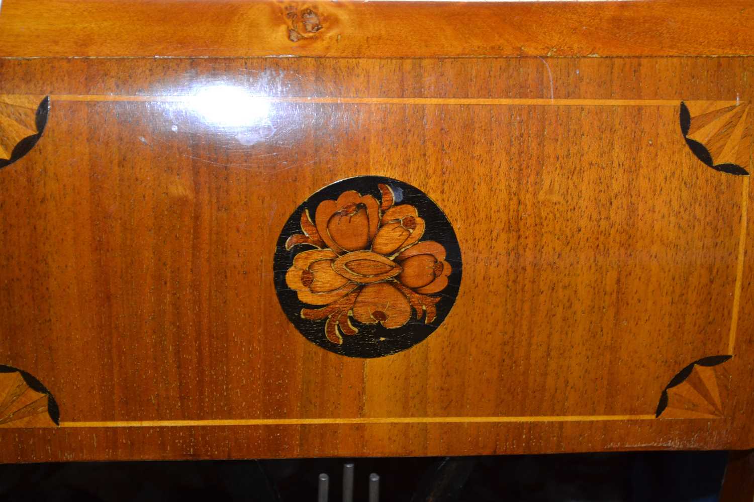 A pair of mid 19th Century Hungarian Biedermeier style cherry veneer and floral inlaid dining or - Image 2 of 2