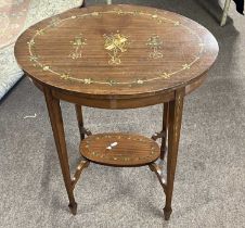 An Edwardian mahogany oval occasional table decorated with a painted floral design, 60cm wide