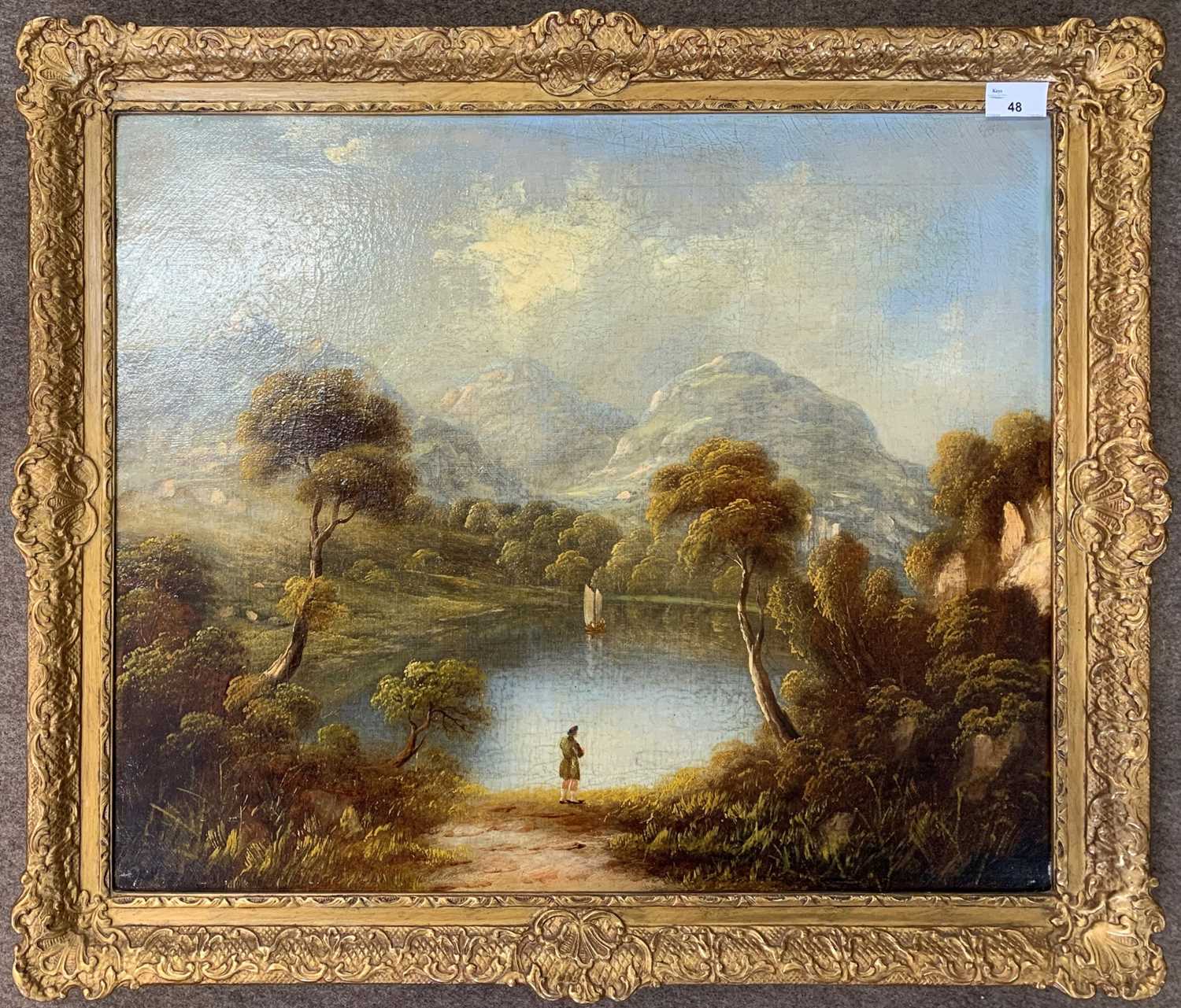 Scottish School, 20th century, A figure looks out over a highland / loch, oil on canvas, unsigned,